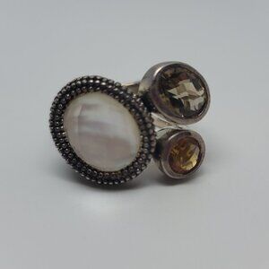 Moonstone, Citrine, Smoky Quartz & Sterling Ring